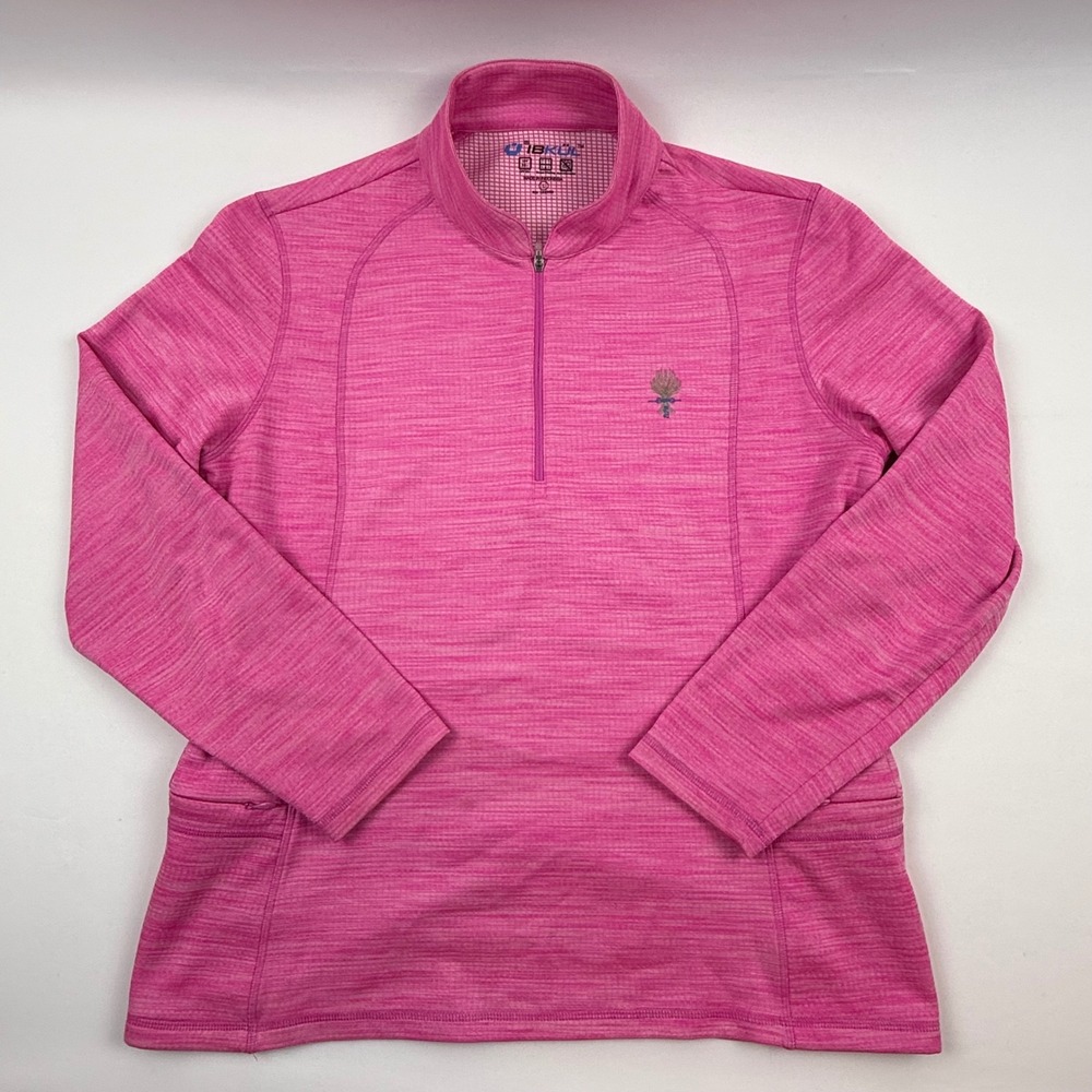 IBKUL Womens Pink Space Dye Quarter Zip Pullover UPF 50 Ford Field River Club L